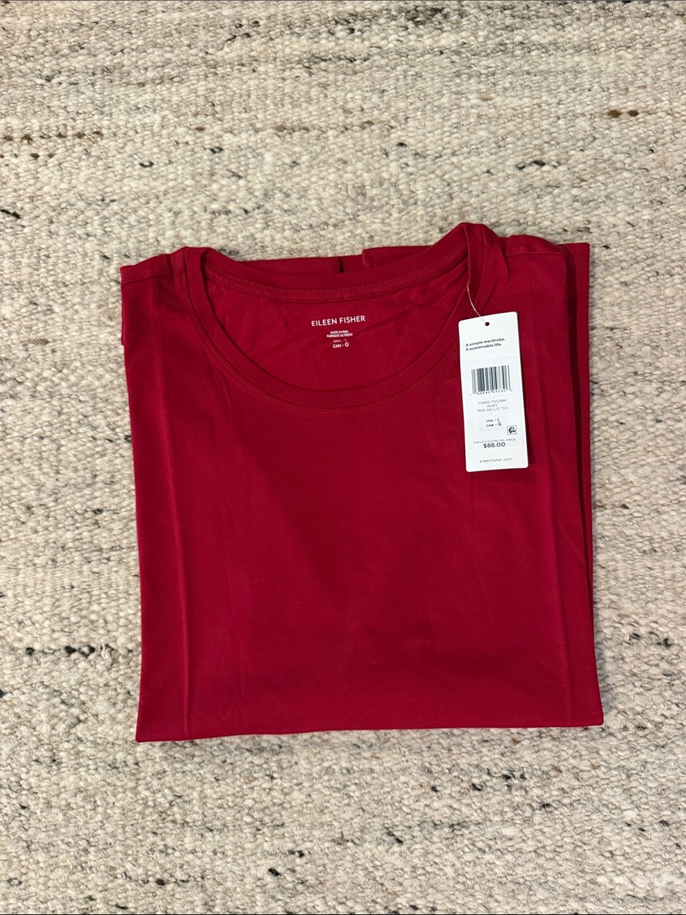 NWT Eileen Fisher Organic Pima Cotton Jersey Round Neck L/S Tee- Large